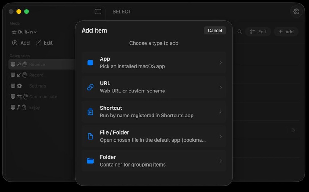 Add item sheet